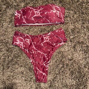 Burgundy marbled High waisted Strapless bikini